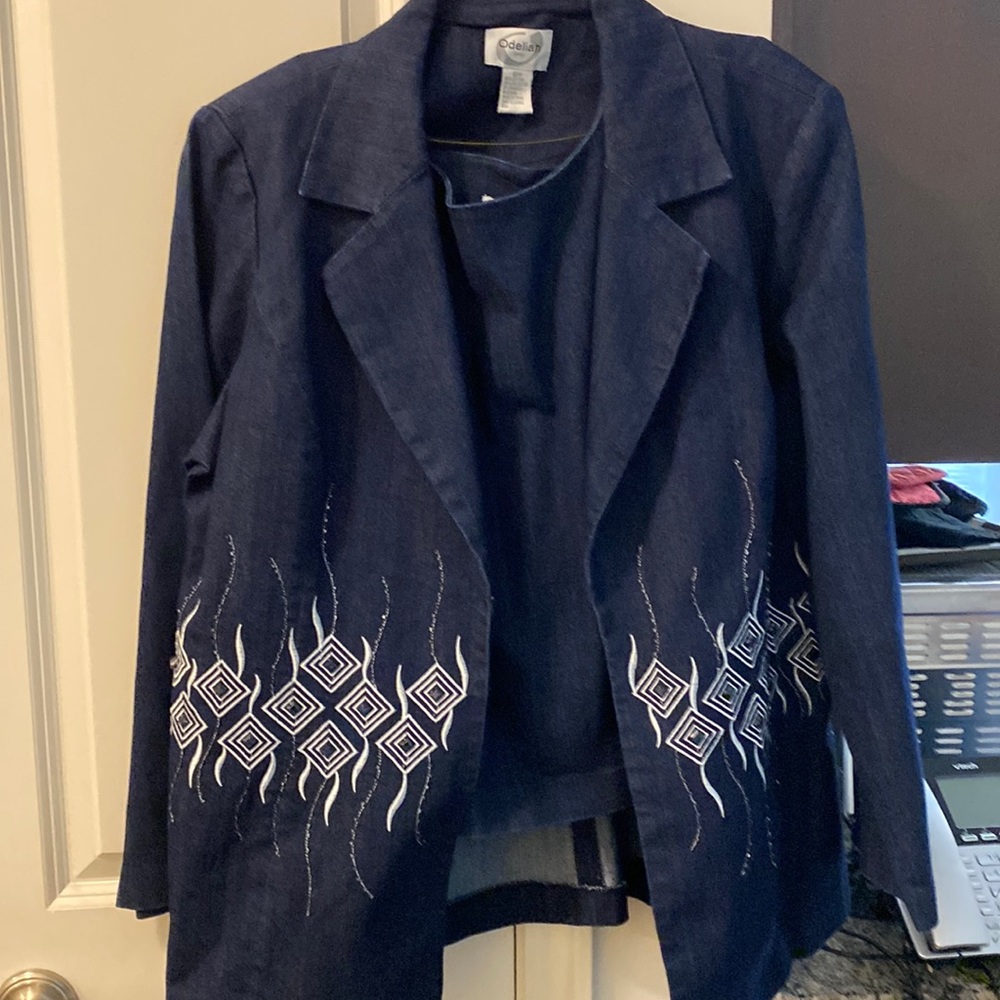 A denim suit wormed twice.  No imperfections.